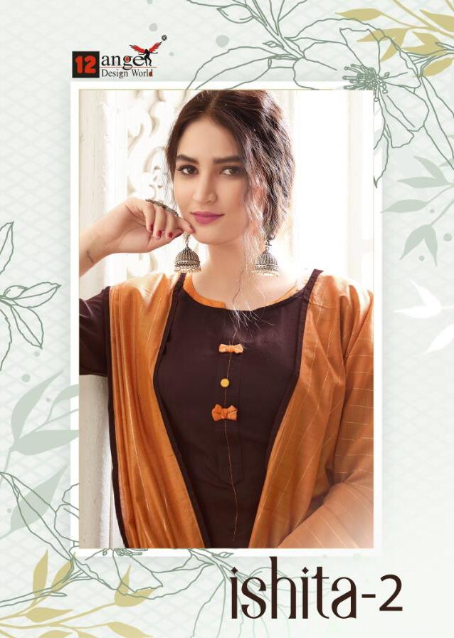 12 Angel Ishita Vol 2 Rayon Slub Readymade Kurti With Pencil Pant With Dupatta