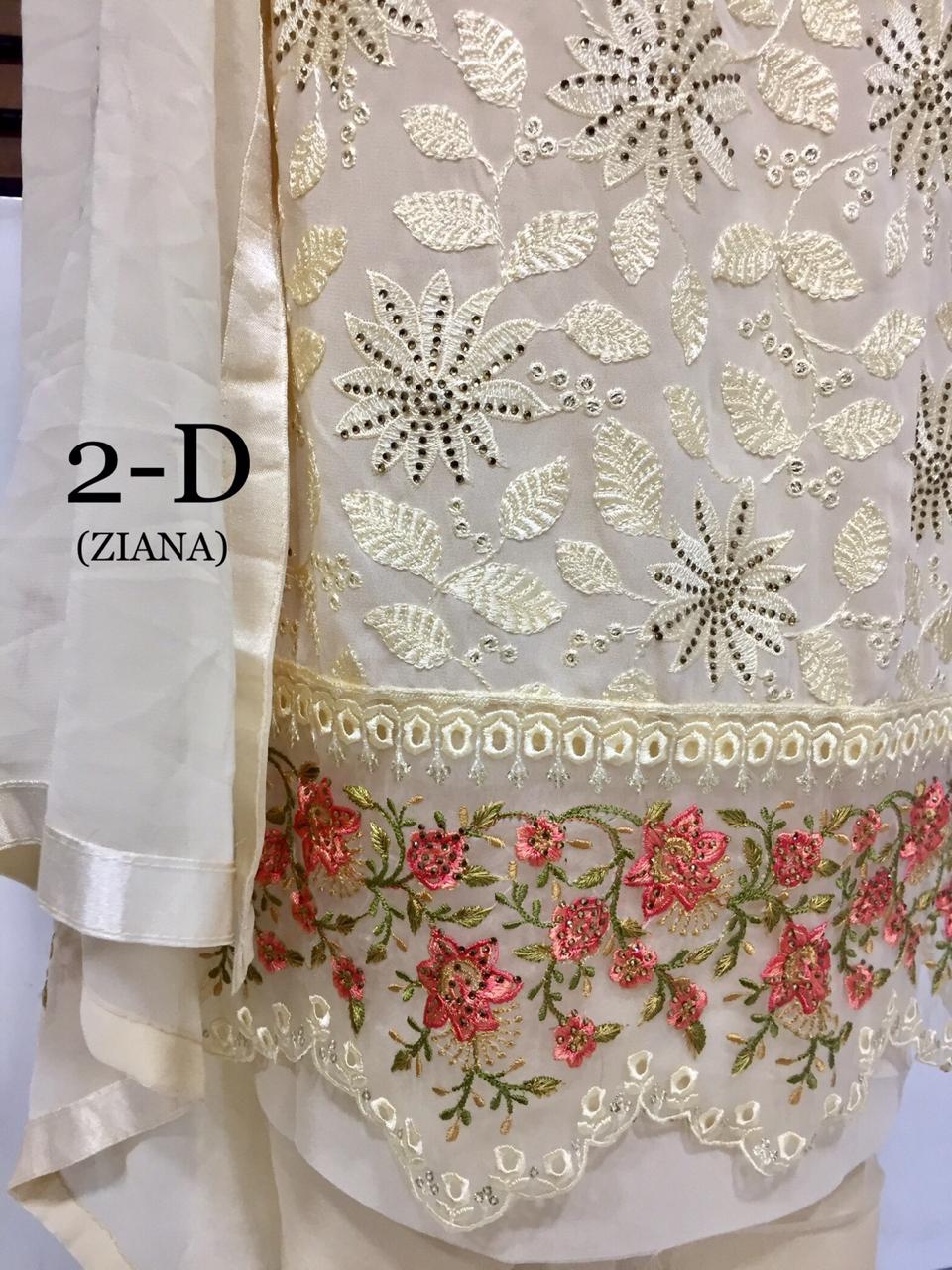 2d By Ziana Georgette With Exclusive Fancy Embroidery Work Dress Materials Supplier