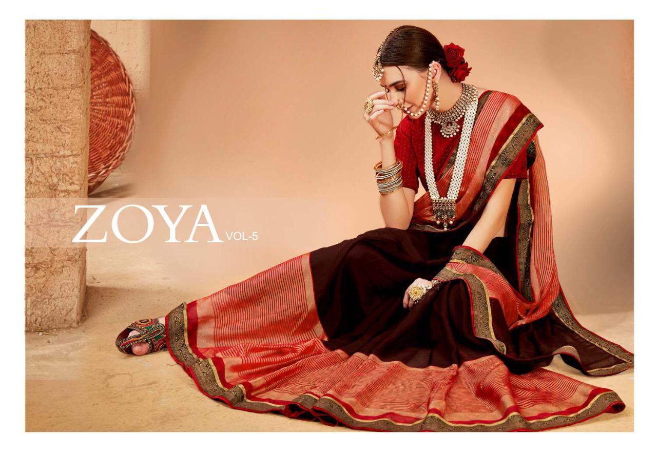 5d Designer Zoya Vol 5 Chiffon Brasso Pattern New Design Print Saree At Wholesale Rate
