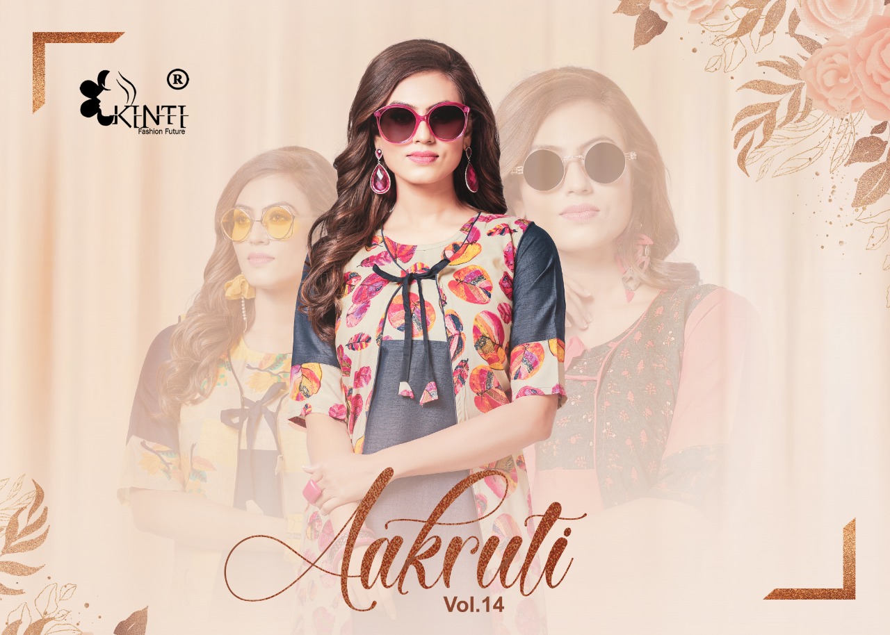Aakruti Vol 14 By Kinti Rayon Classy Look Jacket Pattern Kurti At Lowest Rate