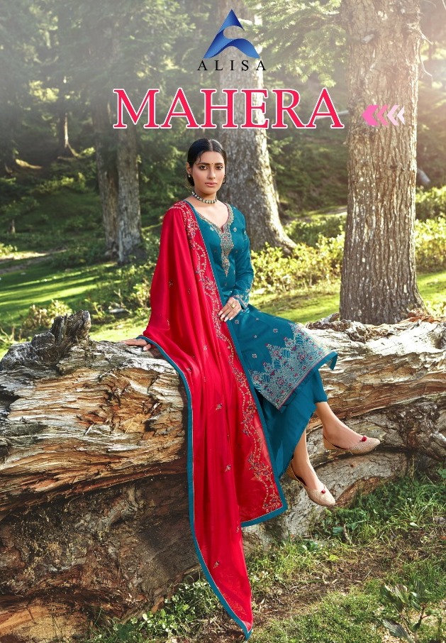 Alisa Launching Mahera Silk Jacquard Long Designer Exclusive Festival Wear Salwar Suits