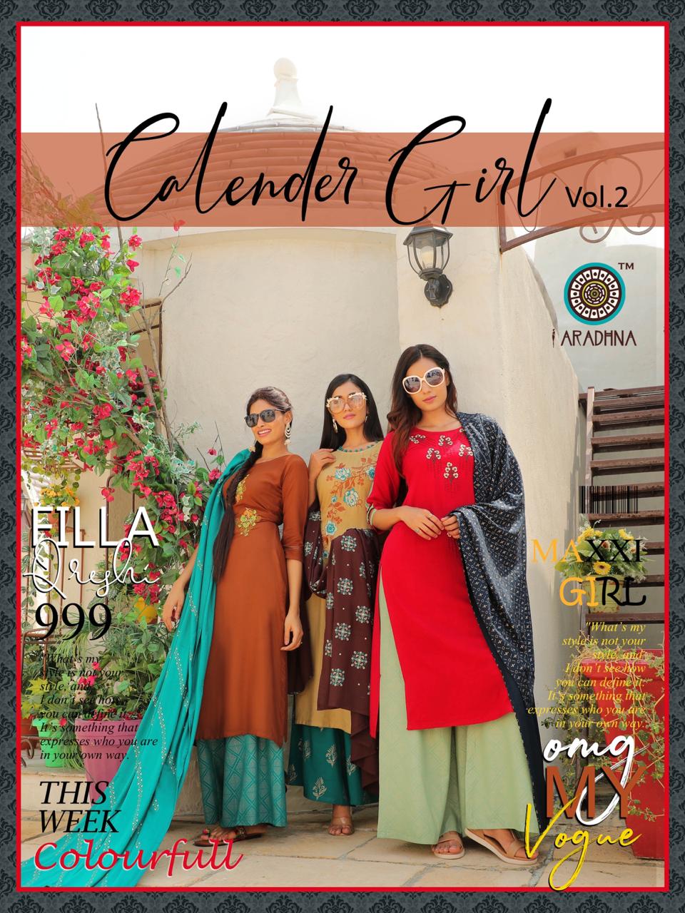 Aradhna Calender Girl Vol 2 Liva Rayon With Embroidery Work Readymade Plazzo Style Suits