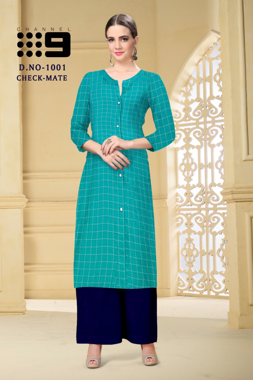 Channel 9 Checkmate Rayon Checks Pattern Top With Contrast Plazzo Supplier