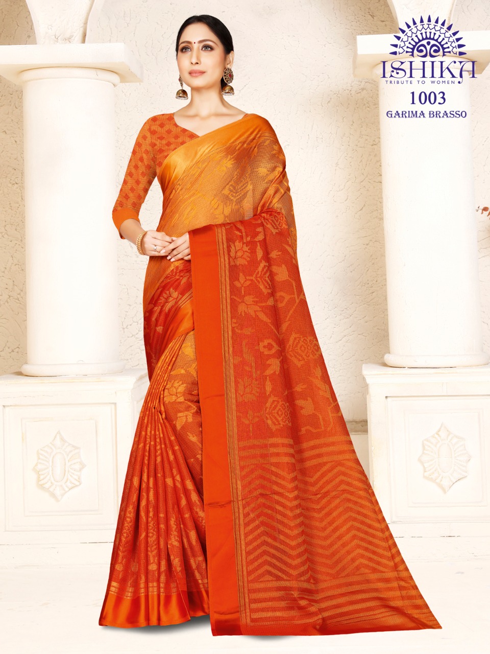 Ishika Saree Garima Brasso Stylish Exclusive Brasso Print With Satin Border Saree