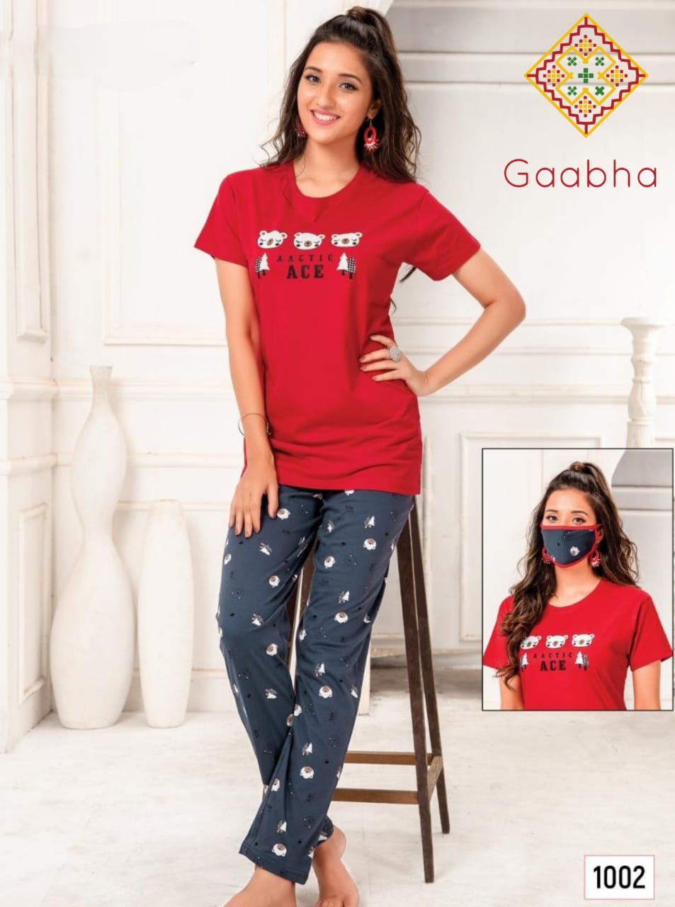 K4u Sweet Dreams Vol 7 Cotton Hosiery Comfort Wear Night Suit With Mask