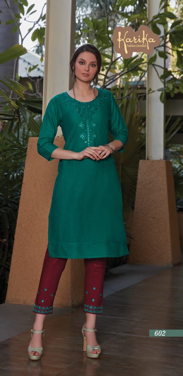 Karika Launch Rosy Cotton Slub Casual Wear Kurti With Pant Collections