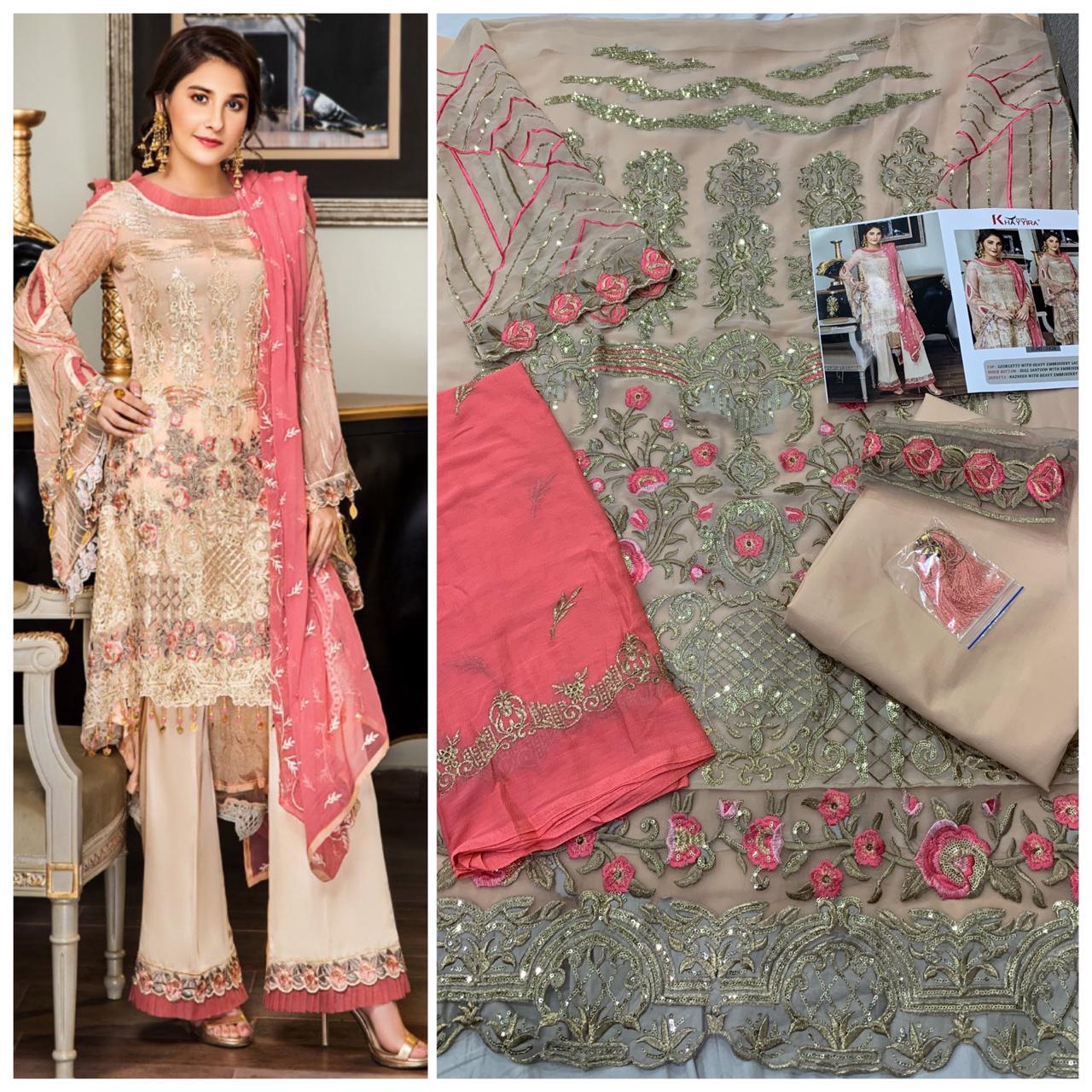 Khayyira Suits Maryams Gold Nx Georgette Heavy Embroidery Salwar Kameez In Surat Market