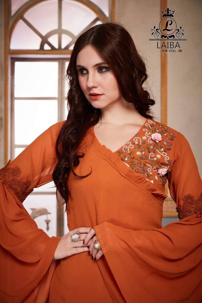 Laiba Designer Studio Am Vol 39 Pure Georgette Kurti With Cotton Satin Cigarette Pant