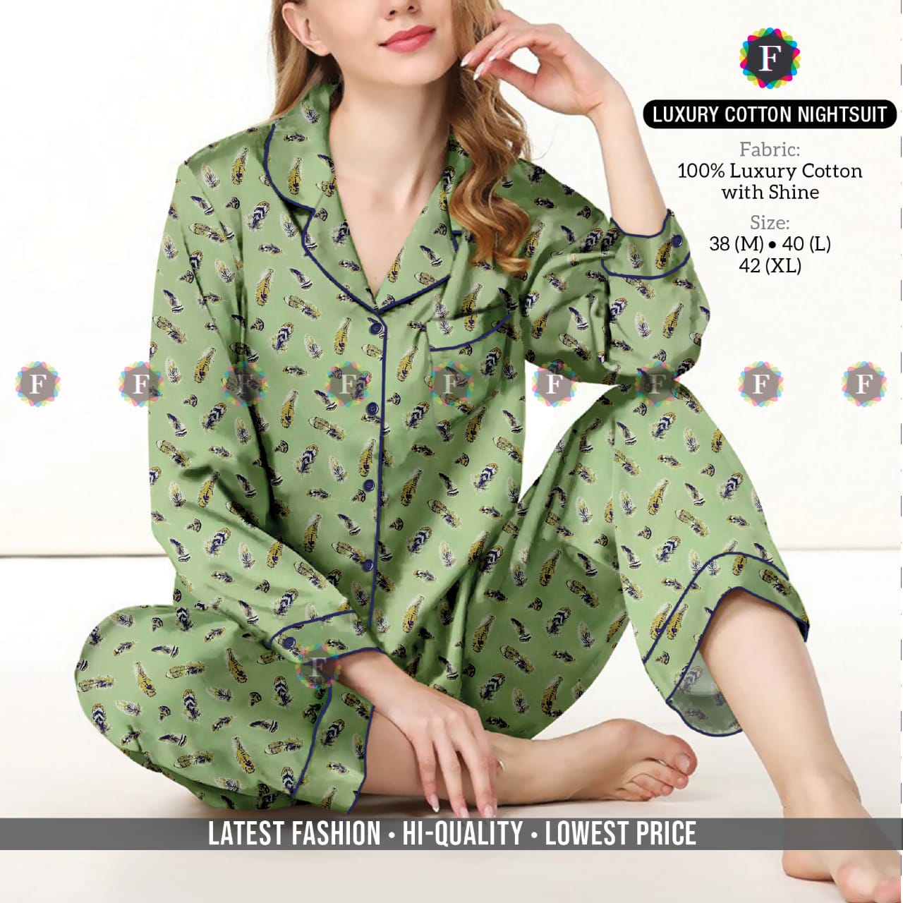 pr Luxury Cotton Nightsuit Exclusive Stylish Cotton With Shine Night Suits