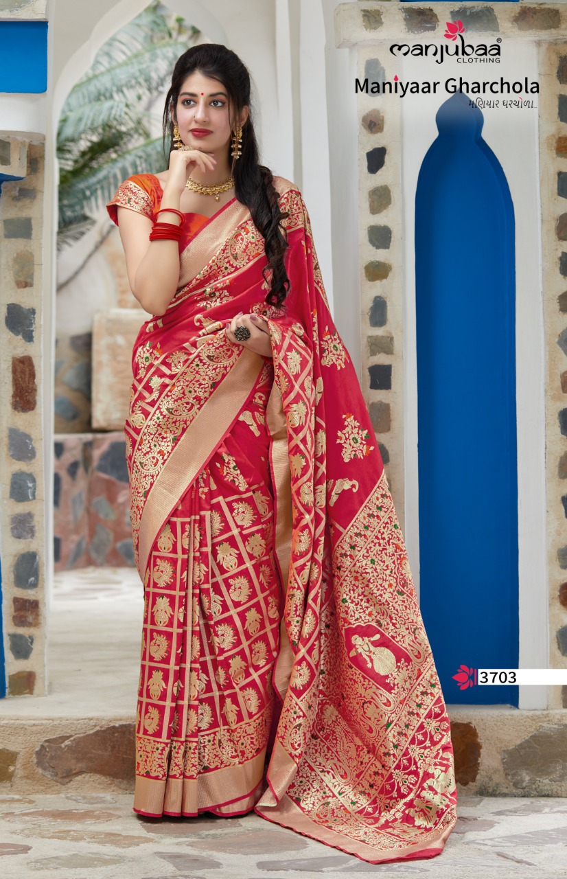 Manjubaa Maniyaar Gharchola Designer Heavy Look Silk Saree At Krishna Creation In Surat