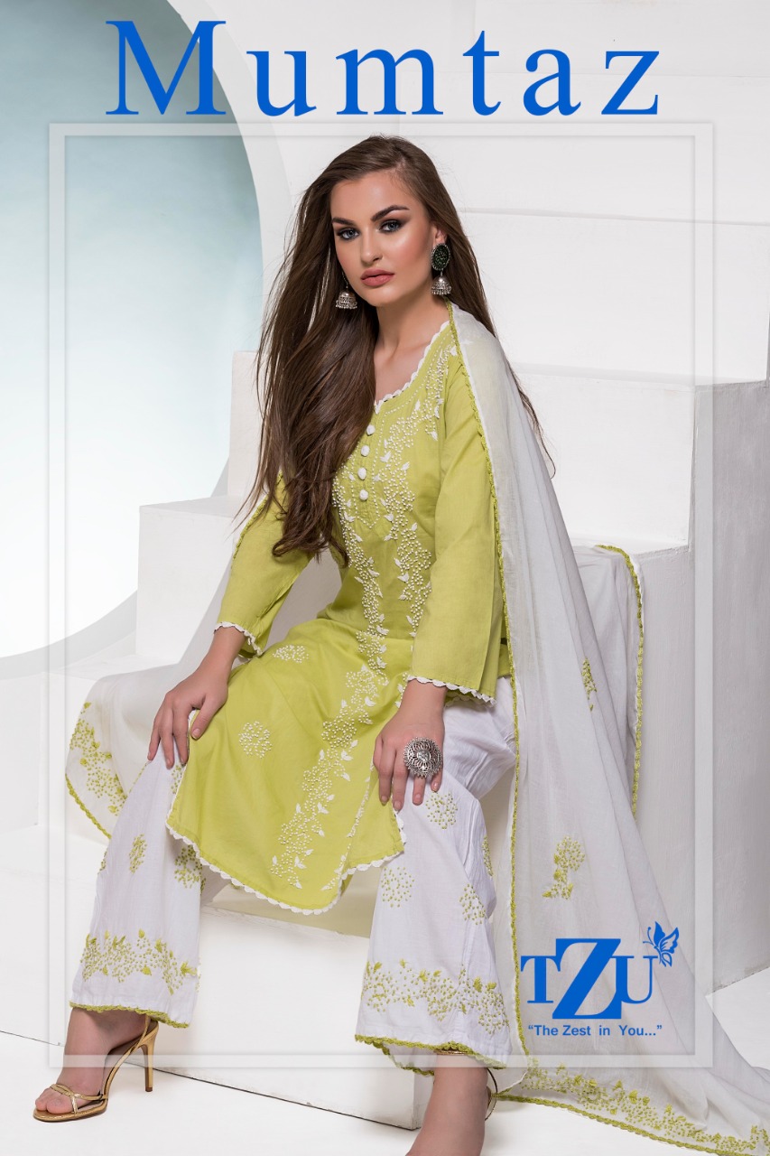 Mumtaz By Tzu Cotton Handwork Long Top With Palazzo And Dupatta Collection