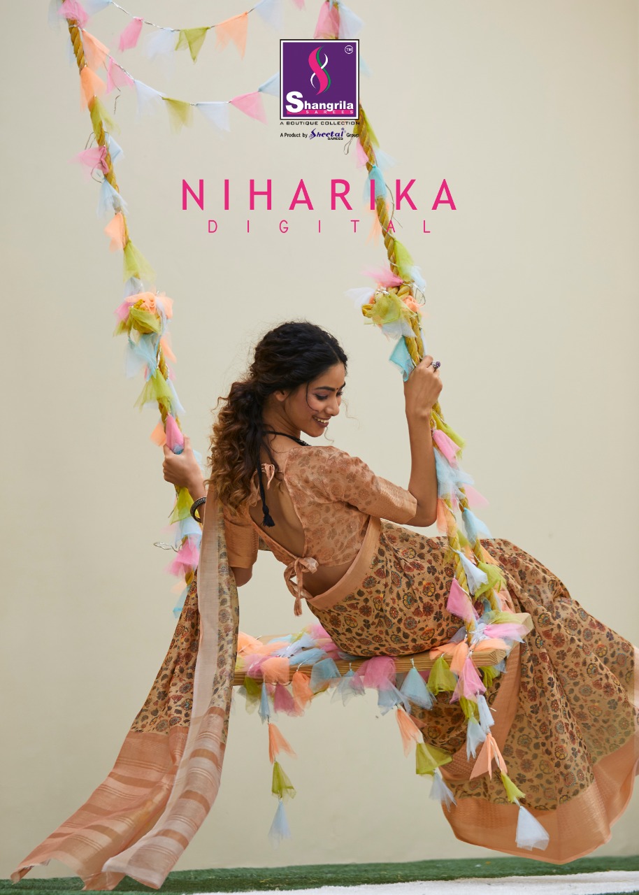 Niharika Digital By Shangrila Soft Linen With Zari Border Saree At Authorized Seller