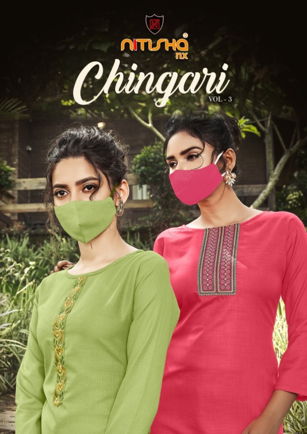 Nitisha Nx Launch Chingari Vol 3 Soft Cotton Kurti Catalog With Mask At Lowest Rate