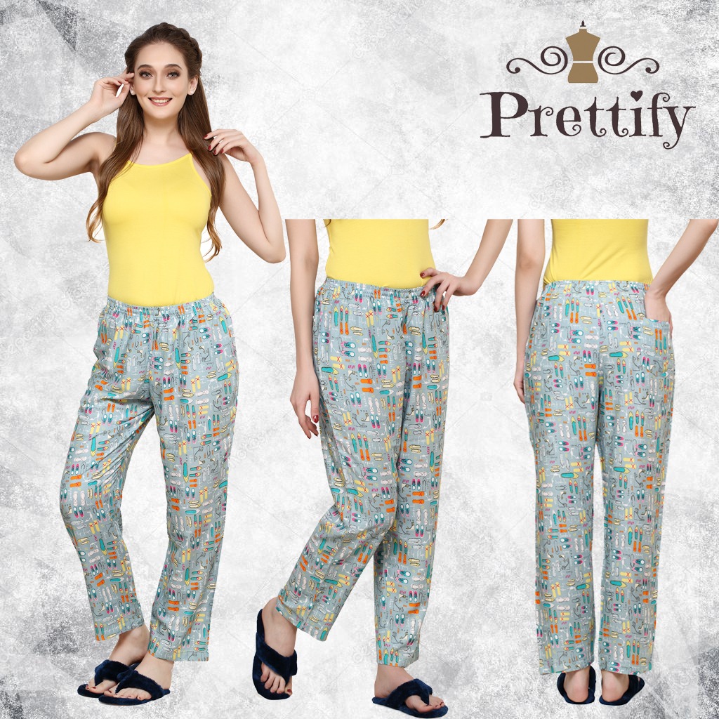 Prettify Presents Pyjamas With Mask Printed Rayon Night Wear Pant With Mask At Lowest Rate
