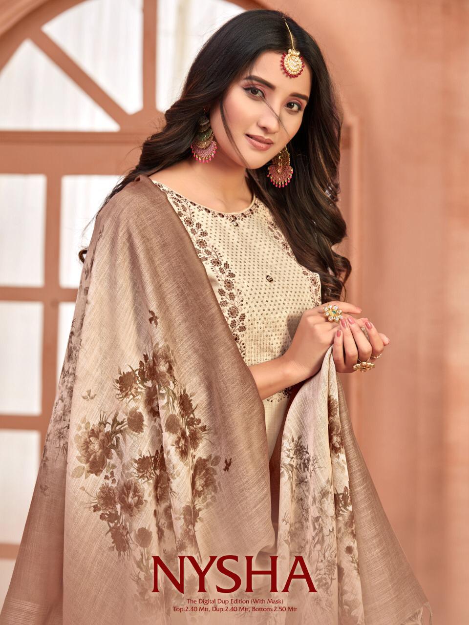 Raghav Creation Nysha Linen With Exclusive Embroidery Work Suit With Mask Collections