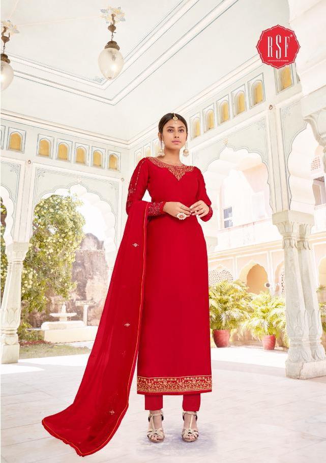Rsf Launch Mandora Vol 4 Satin Georgette Silk Long Ghaghra Style Salwar Suit Branded Collections