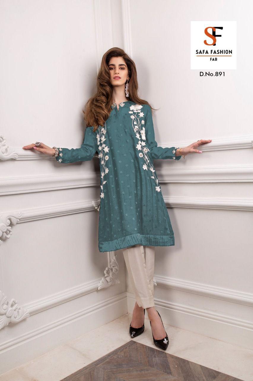 Safa Fashion Fab Launch Sf 891 Georgette Designer Exclusive Kurti With Cigarette Pant