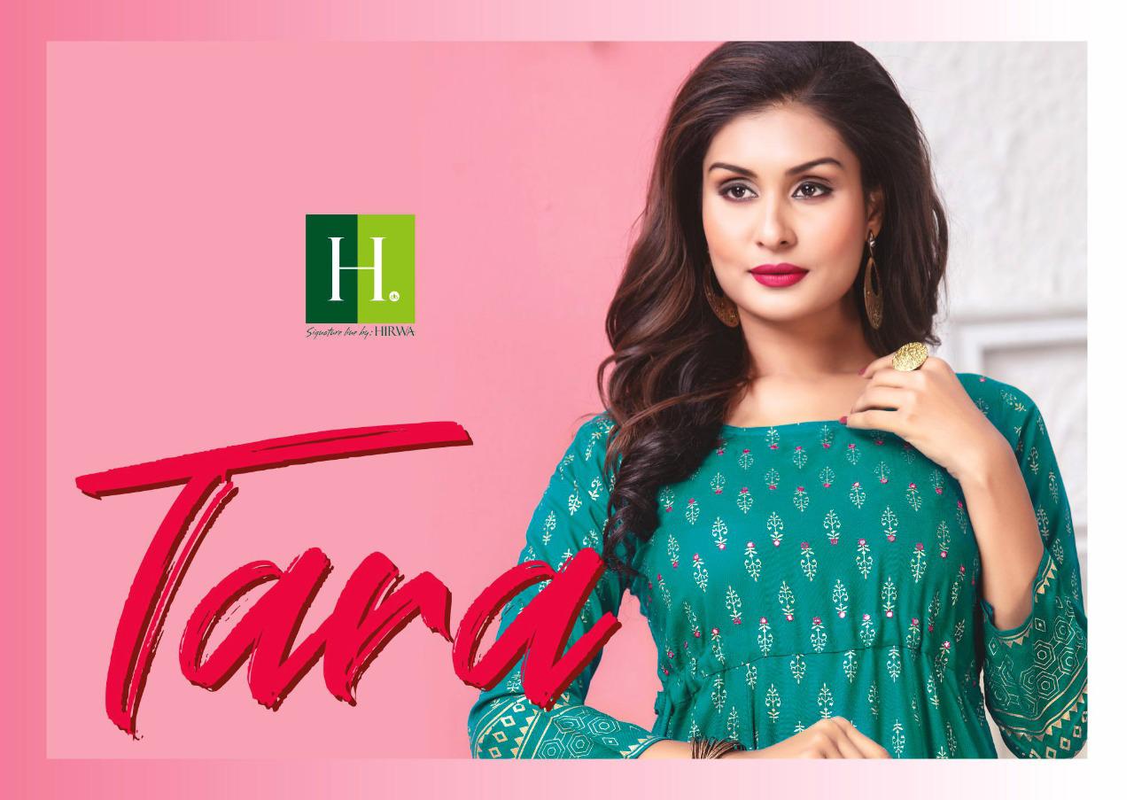 Tara By Hirwa Rayon Gold Print Latest Anarkali Kurti Catalogs At Affordable Price