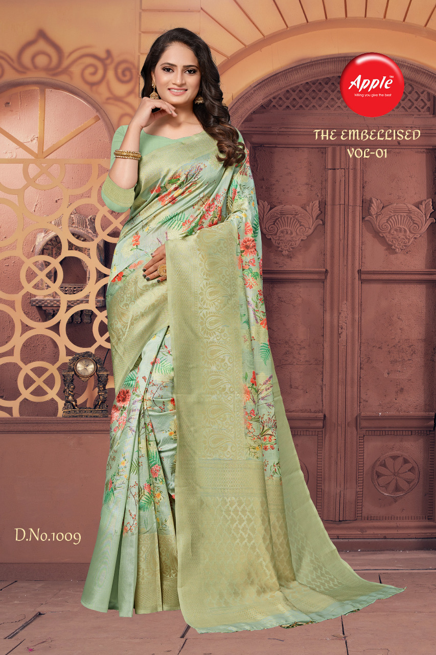 The Embellised Vol 1 By Apple Cotton Silk Weaving Jacquard Border Saree Trader In India