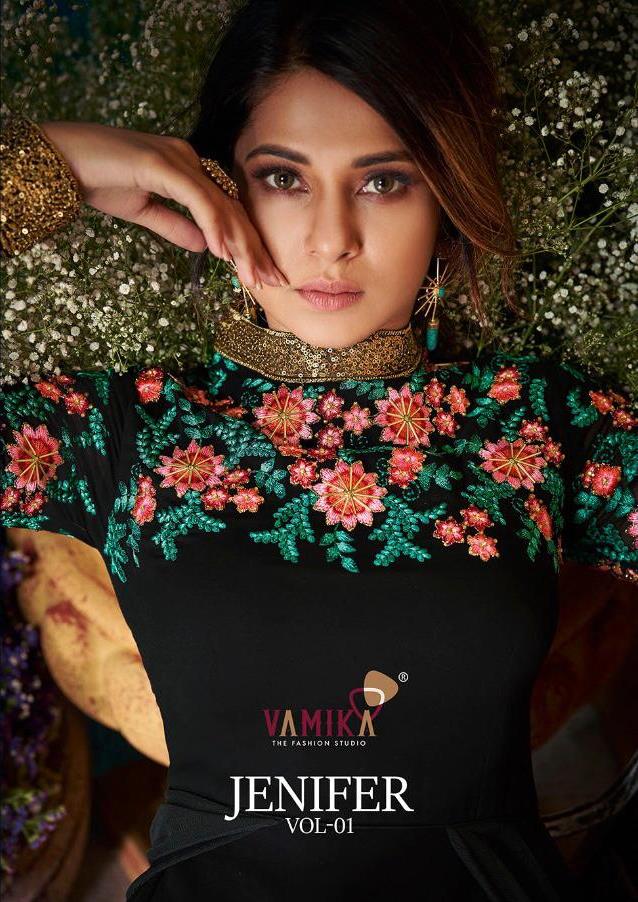 Vamika Presents Jenifer Vol 1 Long Gown Style Designer Party Wear Georgette Readymade Suits
