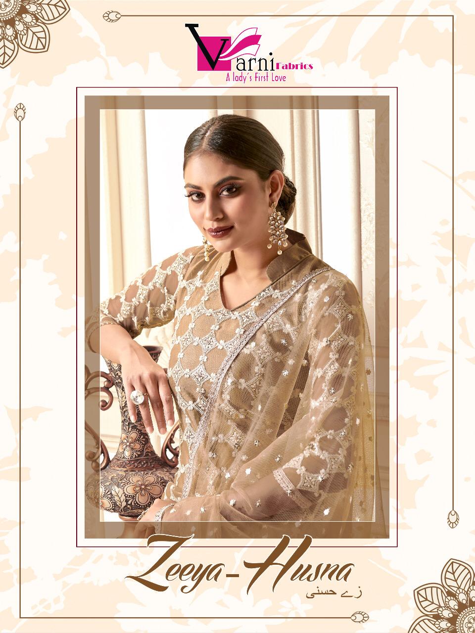 Varni Fabrics Zeeya Husna Net Embroidery Luxury Collection Suits
