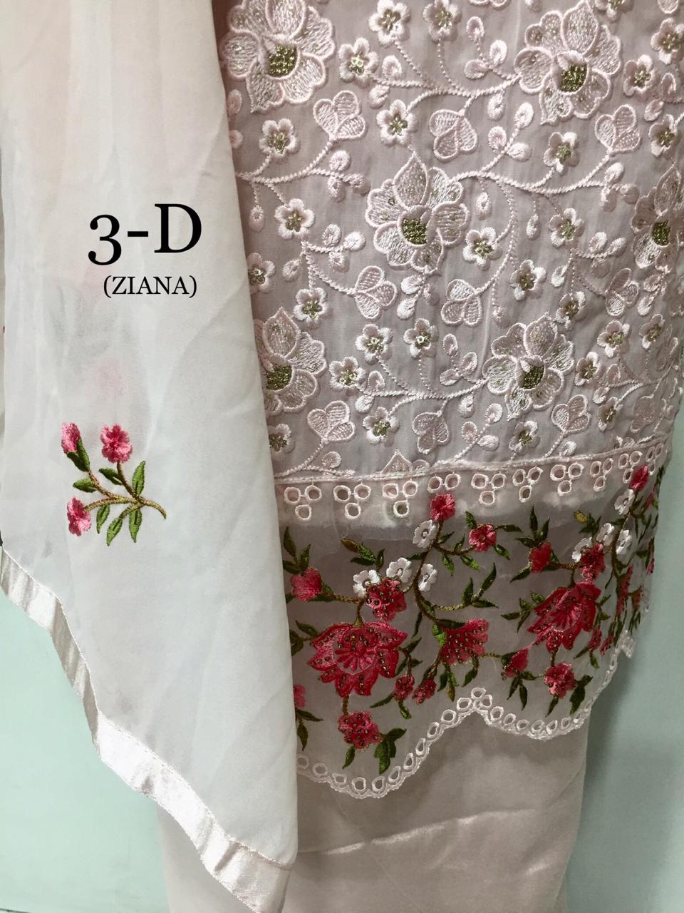 Ziana Launch 3d Heavy Georgette With Full Embroidery Work Exclusive Dress Materials Supplier