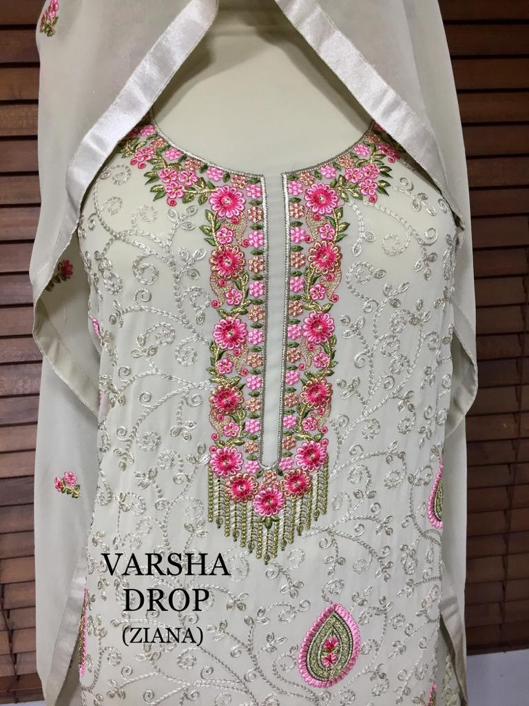 Ziana Presents Varsha Drop Heavy Georgette Fancy Embroidery Work Dress Materials