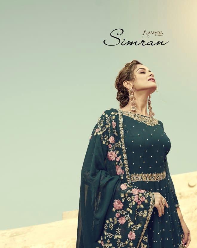 Amyra Designer Simran Real Georgette With Exclusive Embroidery Lehenga Style Suits