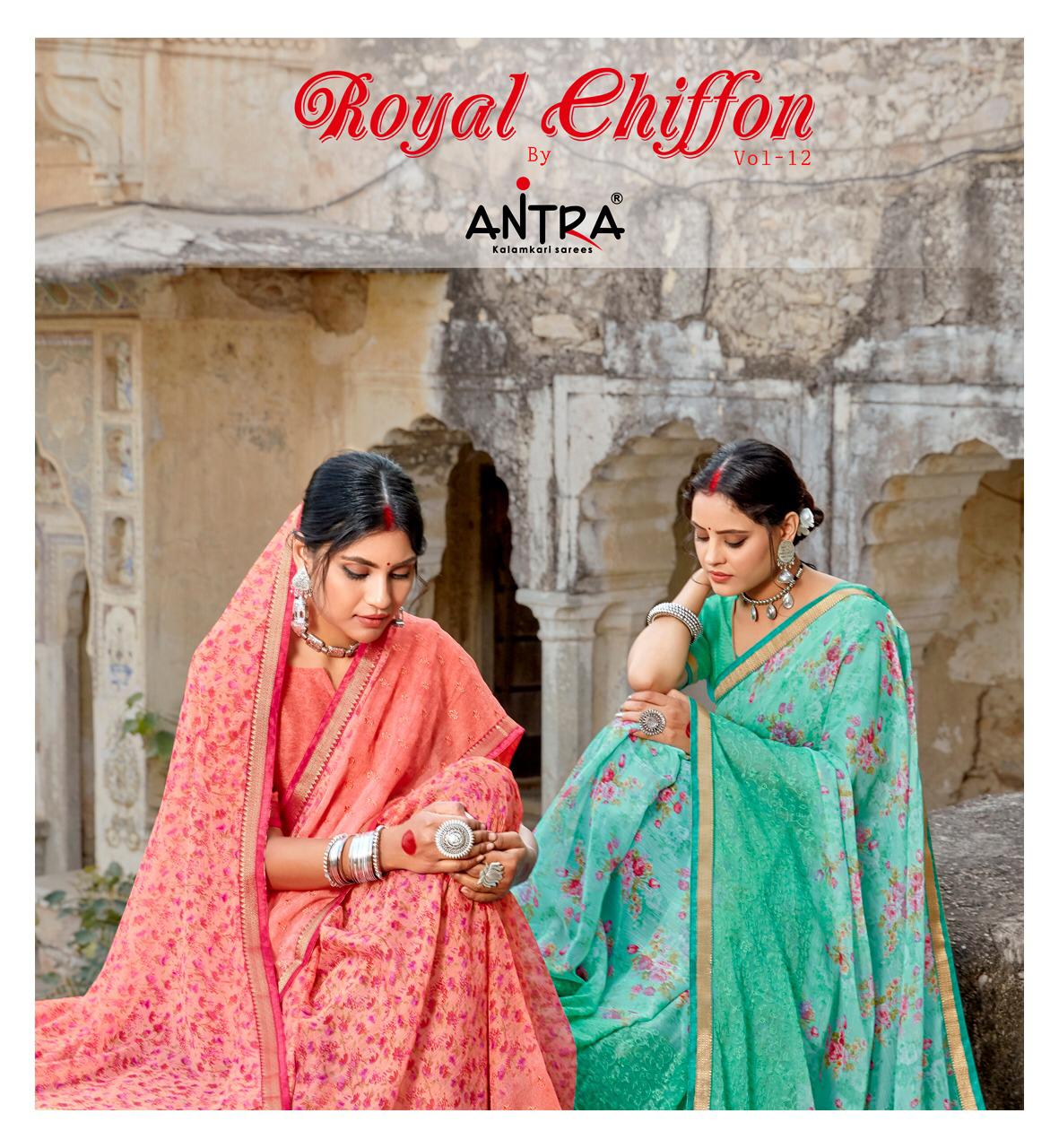 Antra Royal Chiffon Vol 12 Fancy Printed Chiffon Saree With Resham Work