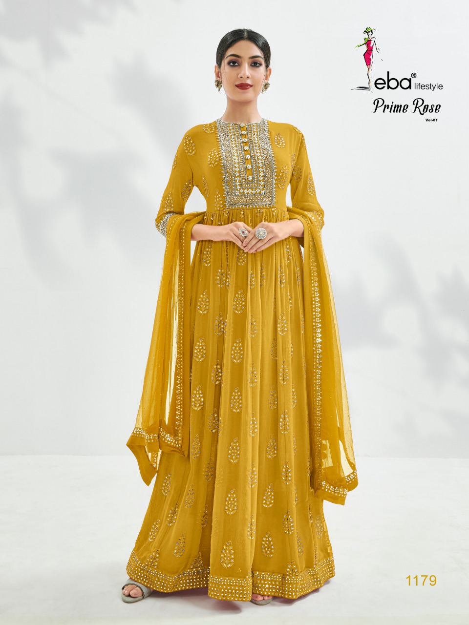 Eba Lifestyle Prime Rose Georgette Embroidery Long Suits