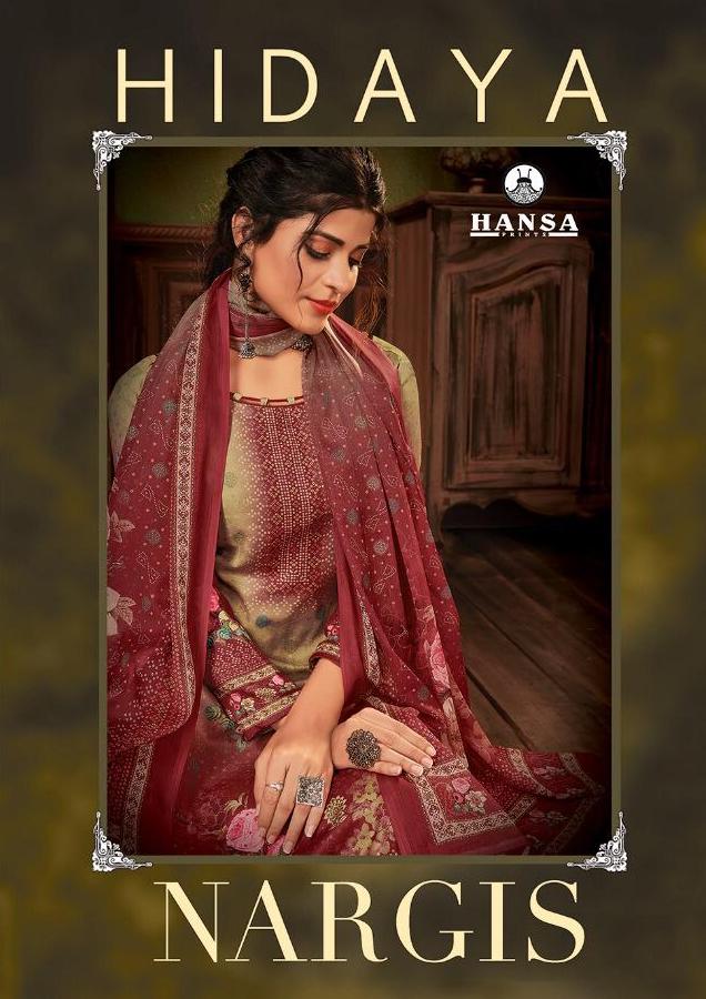 Hansa Hidaya Nargis Pashmina Digital Print With Handwork Dress Materials