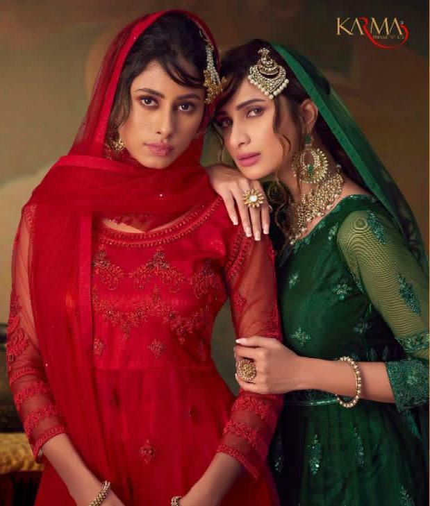 Karma 846-852 Series Net Embroidery Sharara Style Salwar Suit Online Seller