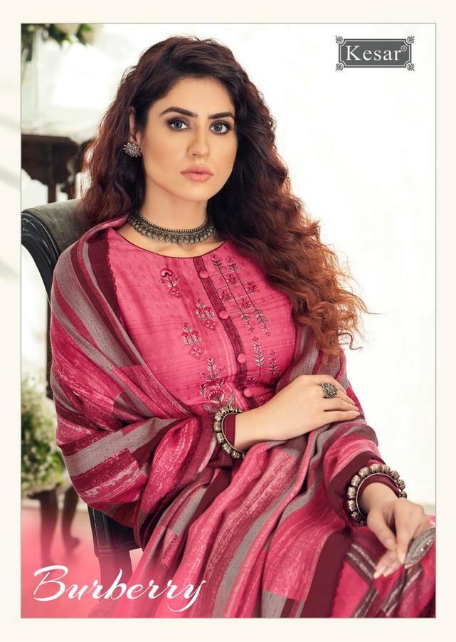 Kesar Karachi Burberry Pashmina Print Elegant Embroidery Work Suit Trader In Surat