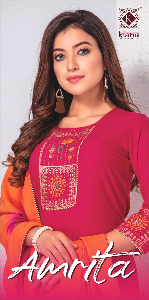 Kiana Launch Amrita Rayon Readymade Top With Skirt Plazzo Sarara Pant And Dupatta Supplier