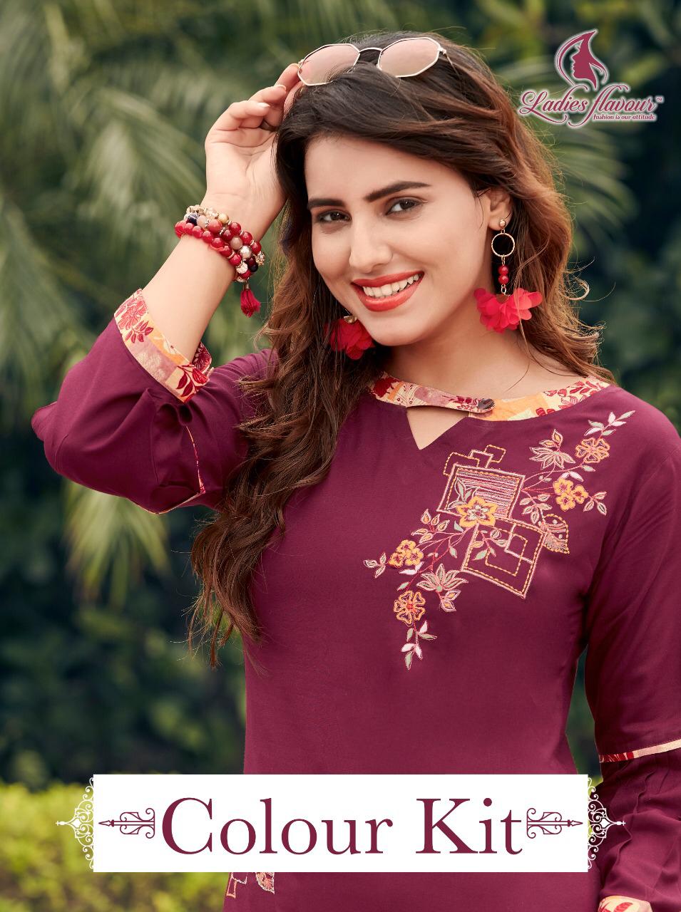 Ladies Flavour Colour Kit Rayon Embroidery Top With Bottom Collection