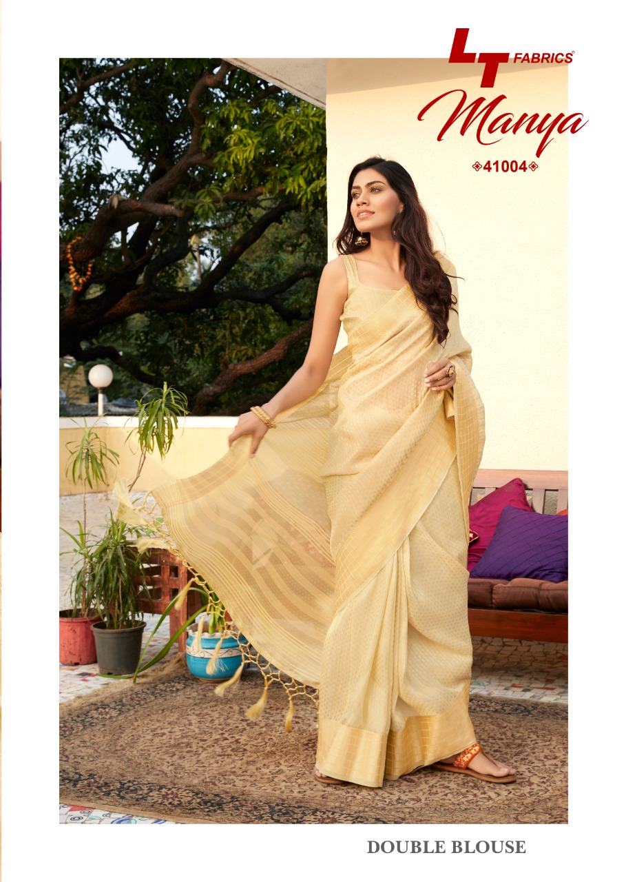Manya By Lt Fashion Linen Tissue Saree With Double Blouse Concept