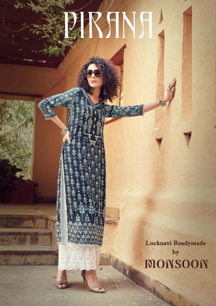 Maskeen Present Pirana Rayon Handwork Designer Kurti With Plazzo Collection