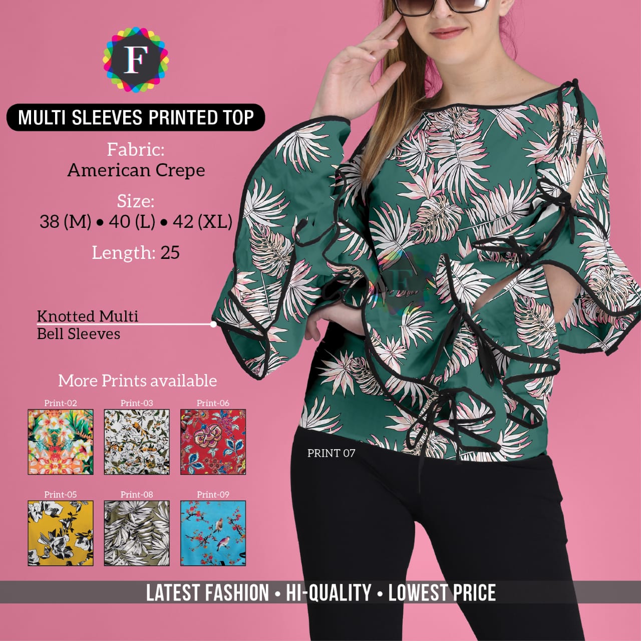 Multi Sleeve Printed Top Girls Western Wear Tops Collection