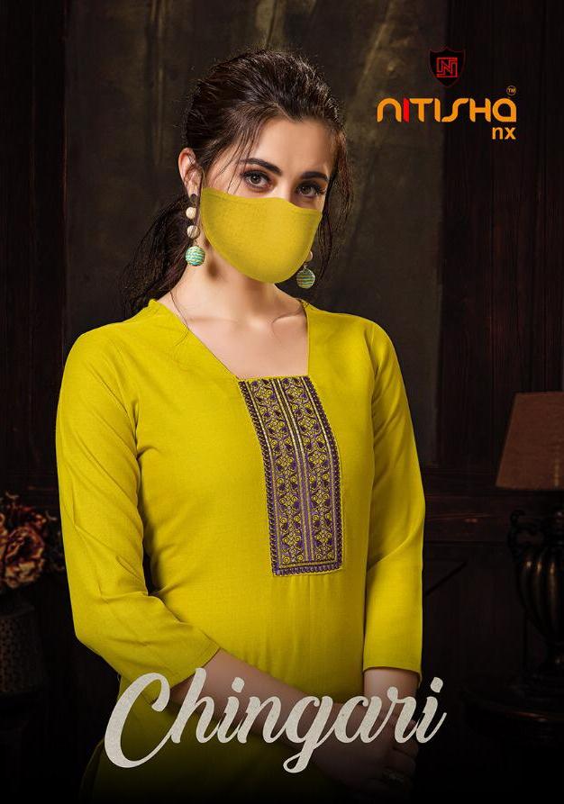 Nitisha Nx Present Chingari Soft Cotton Casual Wear Kurti With Matching Mask Collection