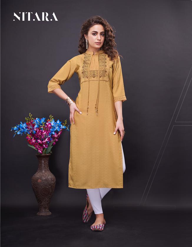 Nova By Nitara Fancy Soft Feel Fabric With Slub Pattern Kurtis
