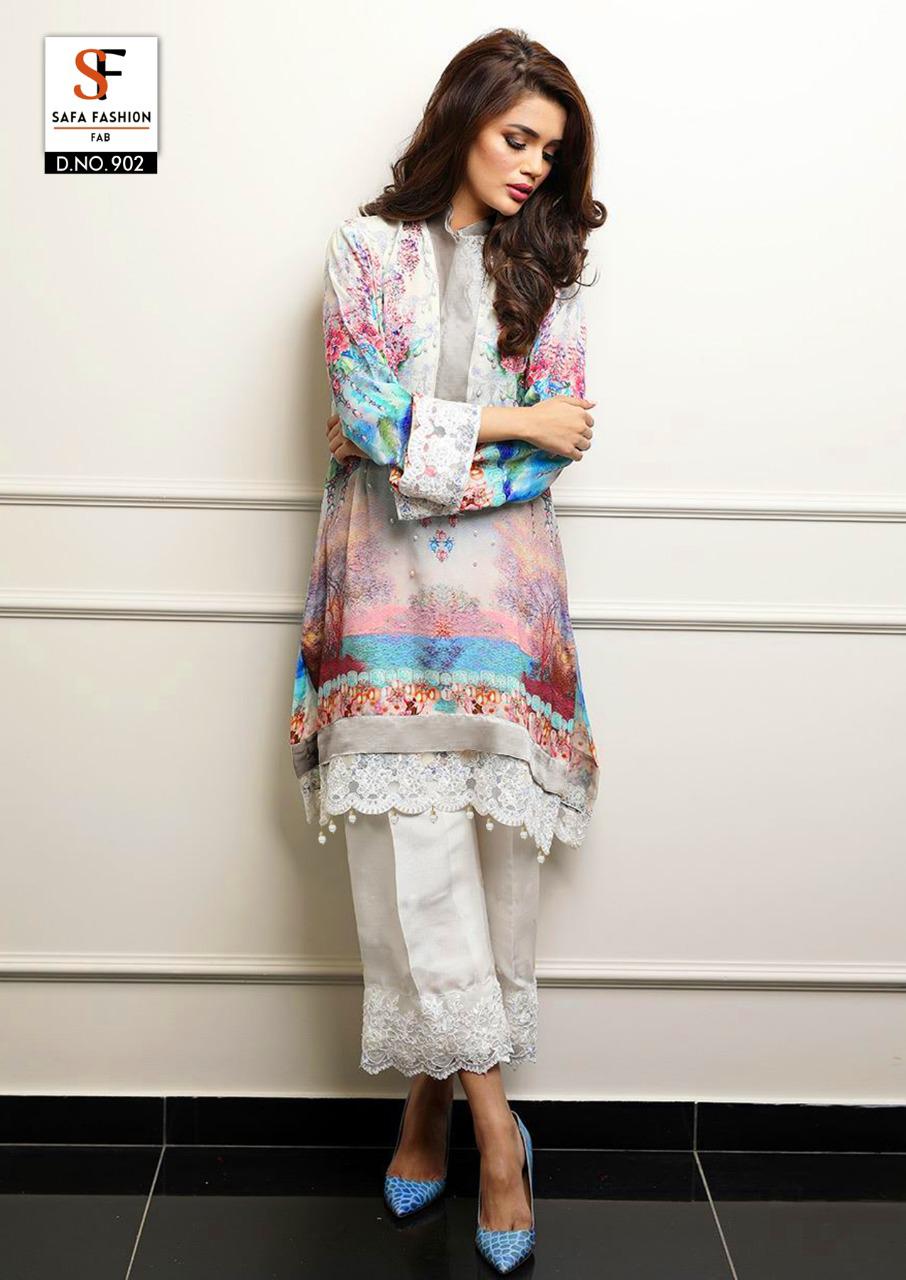 Sf 902 By Safa Fashion Pure Maslin Embroidery Tunic With Cotton Pant Collection
