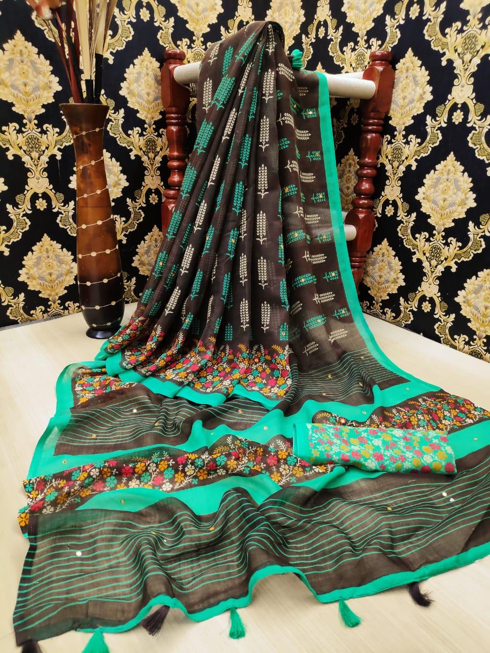 Shreyans Fashion Silver Stone Linen With Mirror Concept Authorized Supplier