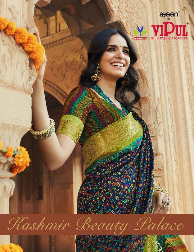 Vipul Presenting Kashmir Beauty Palace Cotton Silk Print With Banarasi Border Saree