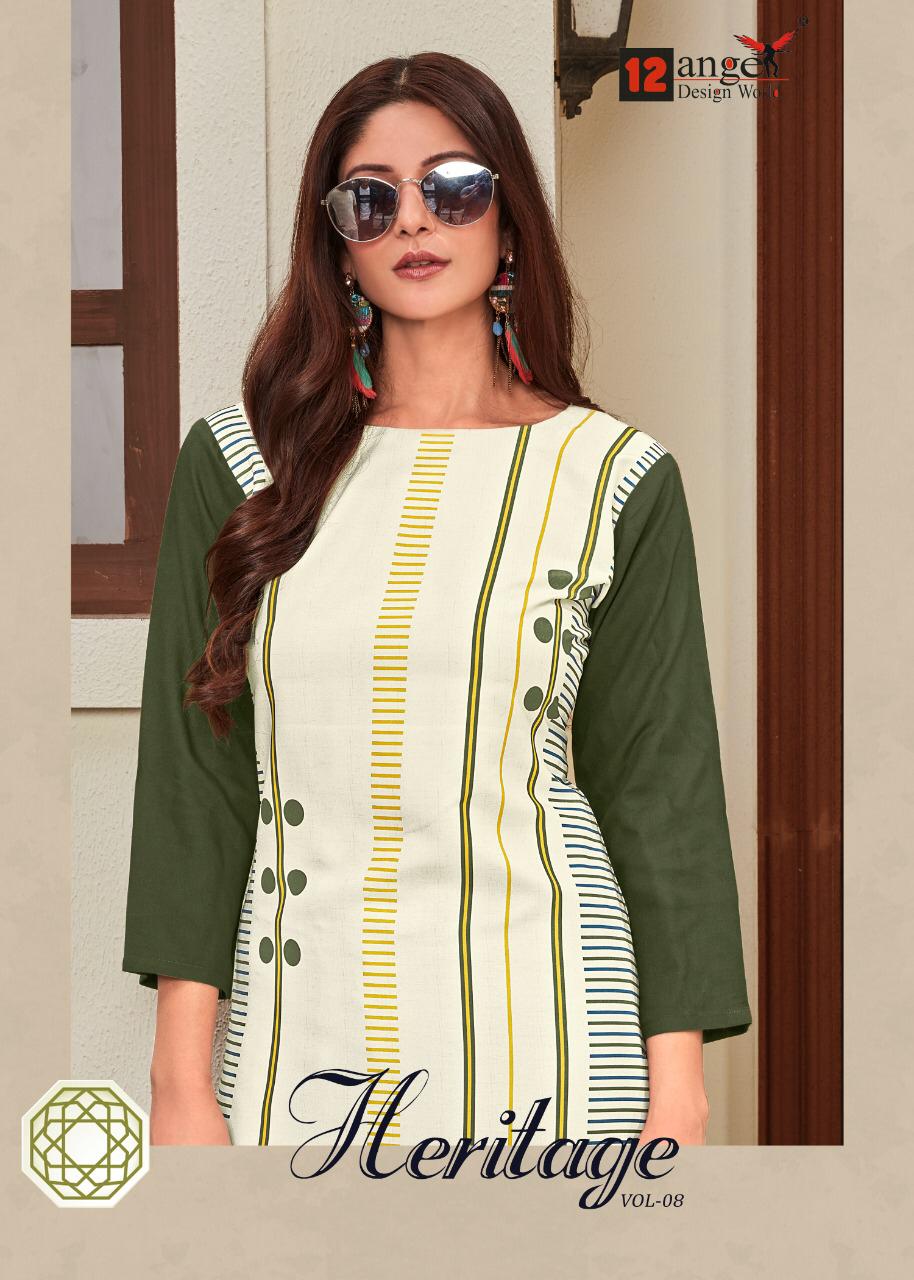 12 Angel Presents Heritage Vol 8 Rayon Digital Print Casual Wear Kurti With Plazzo Set