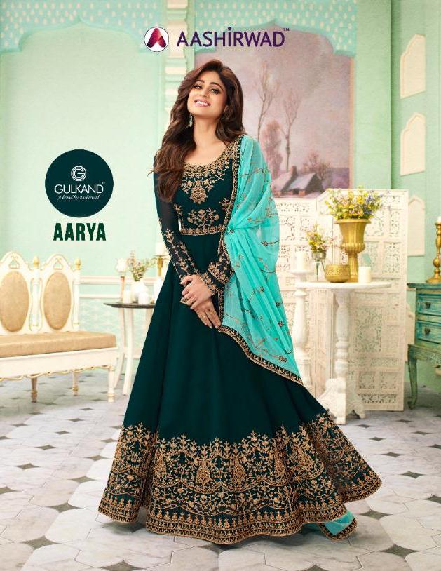 Aashirwad Aarya Real Georgette Designer Gown Style Long Party Wear Salwar Suits Collections
