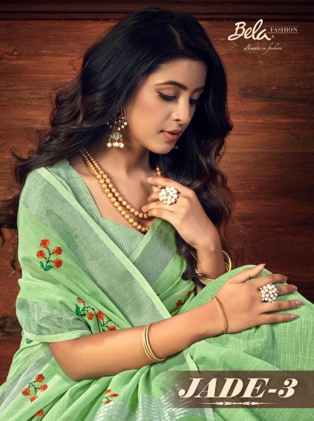 Bela Presenting Jade Vol 3 Linen Embroidery New Design Stylish Saree Online Exporter