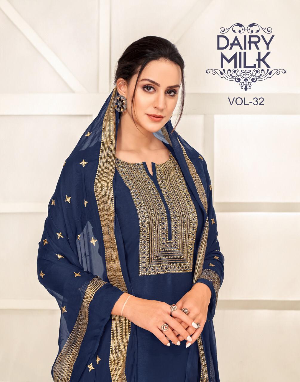 Dairy Milk Vol 32 By Angroop Plus Chanderi Cotton Casual Wear Salwar Suits Wholesaler