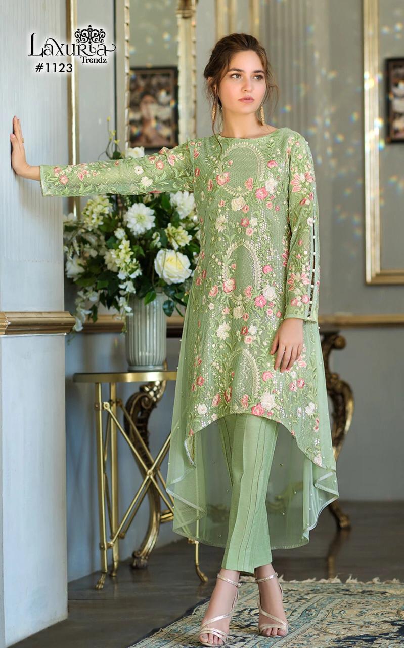 Laxuria Trendz Presents D No 1123 Pure Georgette Pakistani Style Kurti With Cigarette Pant