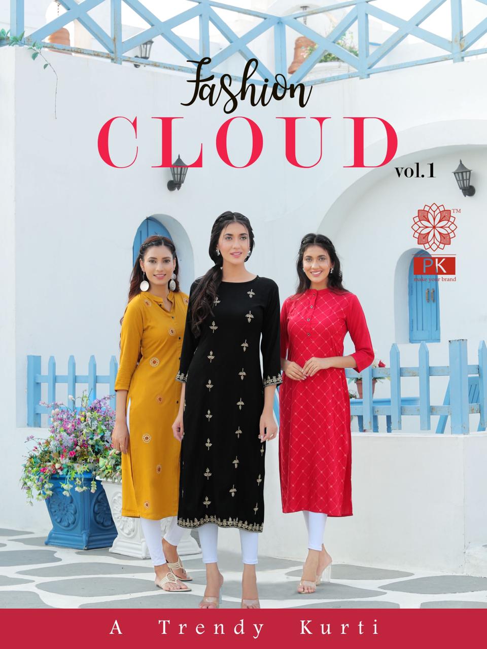 Pk Launching Fashion Cloud Vol 1 Rayon Fancy Work Casual Wear Kurti Exporter