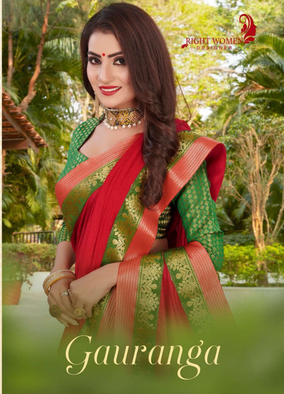 Right Women Designer Gauranga Vichitra With Zari Lace Concept Casual Wear Saree